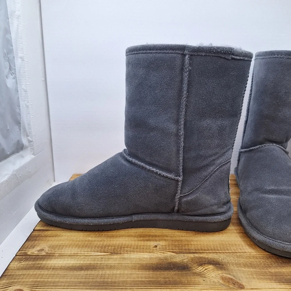 Bearpaw Emma Boots Womens 11 Charcoal Suede Sheepskin Lined Mid Calf Winter
